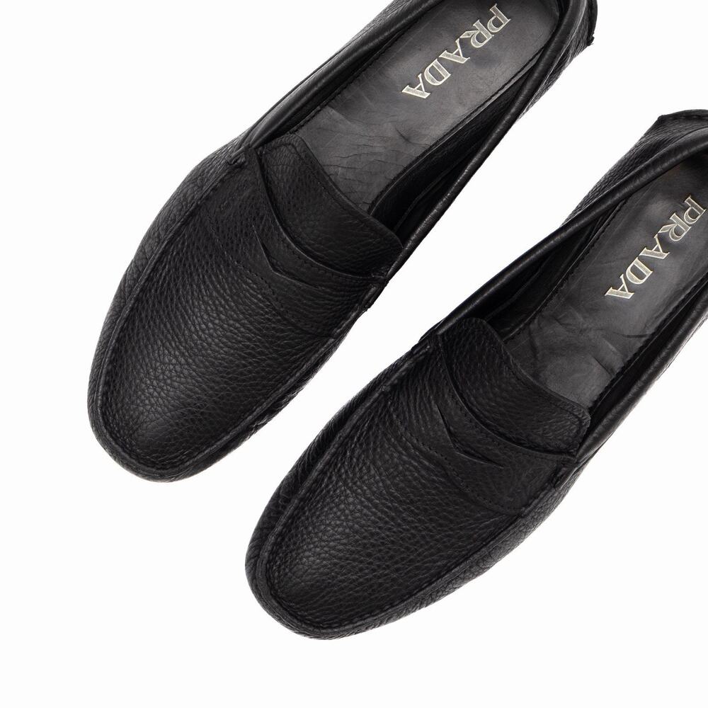 950$ PRADA Men’s Black Daino Leather Slip On Driving Penny Loafer Shoes US10.5 - Picture 3 of 16